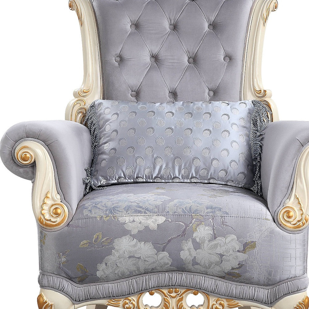 41" Gray Fabric And Black Floral Tufted Arm Chair By Homeroots | Armchairs | Modishstore - 4
