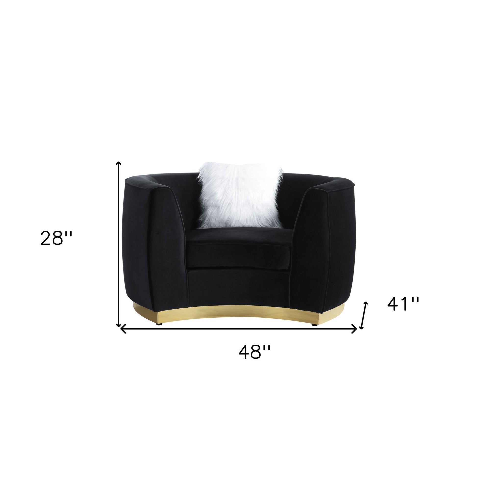 48" Black Velvet Chair And A Half By Homeroots | Armchairs | Modishstore - 5