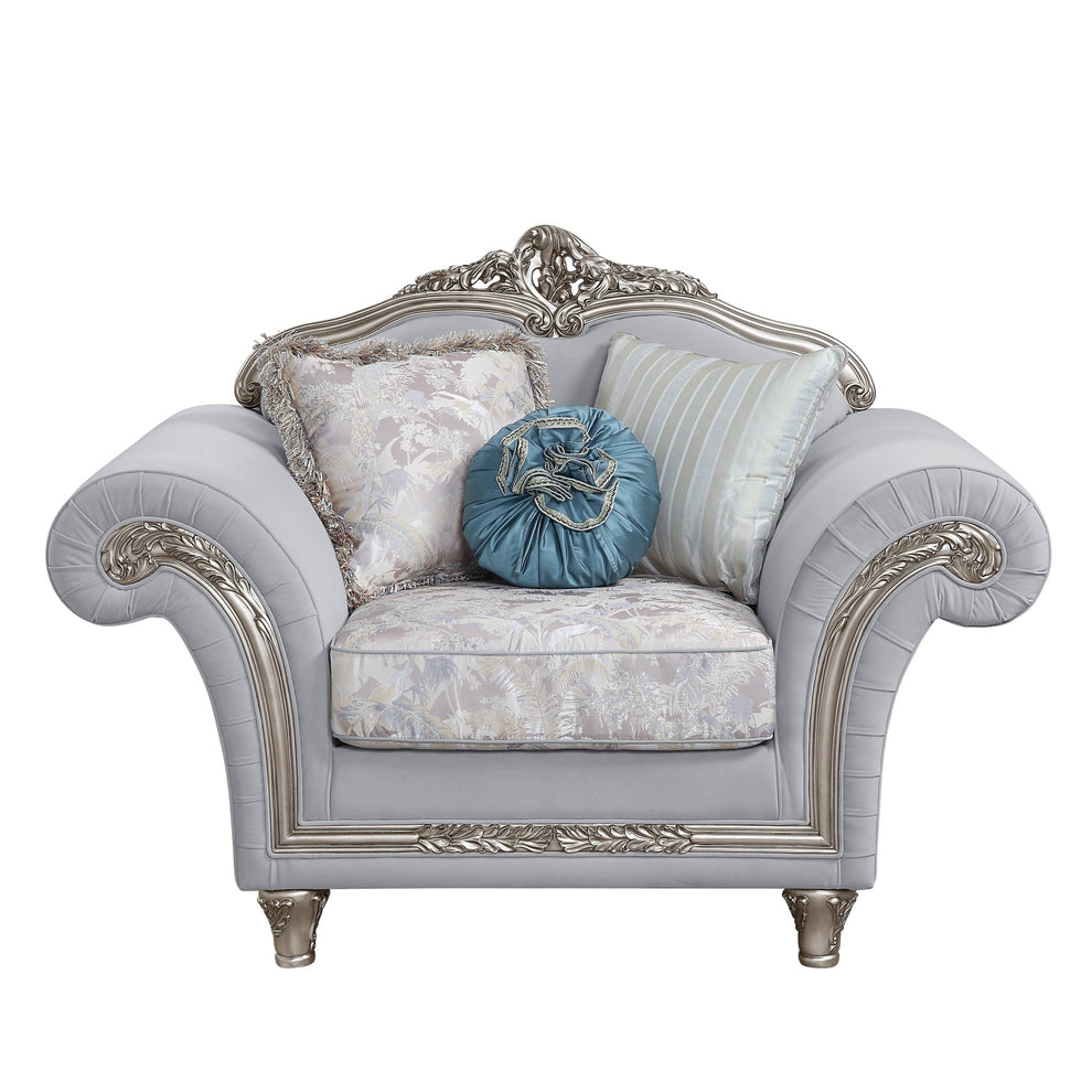 62" Light Gray Linen And Platinum Floral Club Chair By Homeroots | Armchairs | Modishstore - 2
