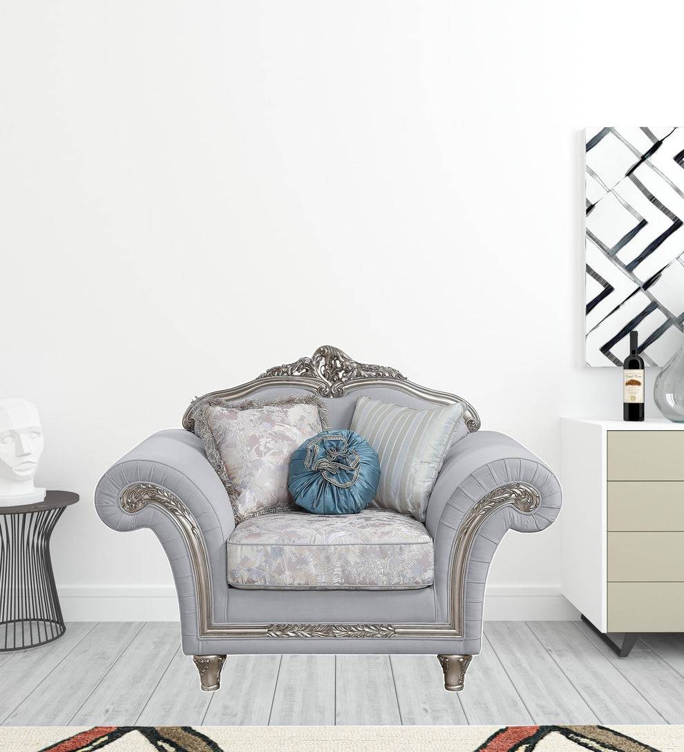 62" Light Gray Linen And Platinum Floral Club Chair By Homeroots | Armchairs | Modishstore - 3
