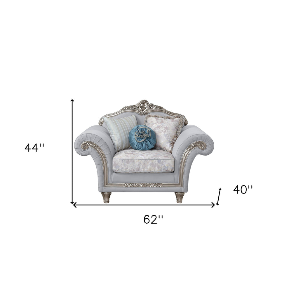62" Light Gray Linen And Platinum Floral Club Chair By Homeroots | Armchairs | Modishstore - 4