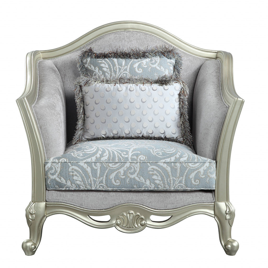 44" Light Gray Linen And Champagne Floral Arm Chair By Homeroots | Armchairs | Modishstore