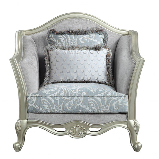 44" Light Gray Linen And Champagne Floral Arm Chair By Homeroots