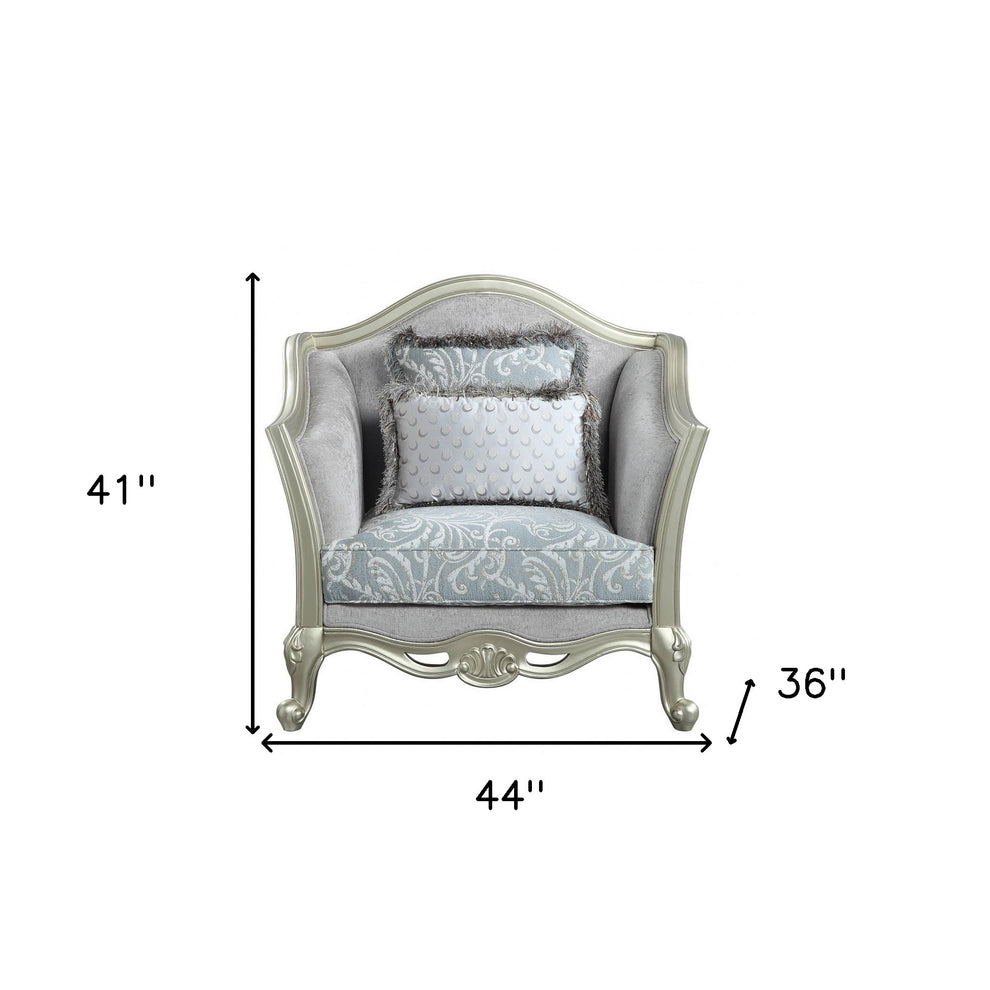 44" Light Gray Linen And Champagne Floral Arm Chair By Homeroots | Armchairs | Modishstore - 5