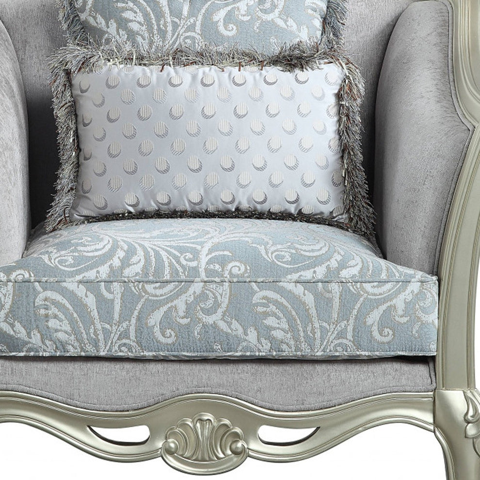 44" Light Gray Linen And Champagne Floral Arm Chair By Homeroots | Armchairs | Modishstore - 3