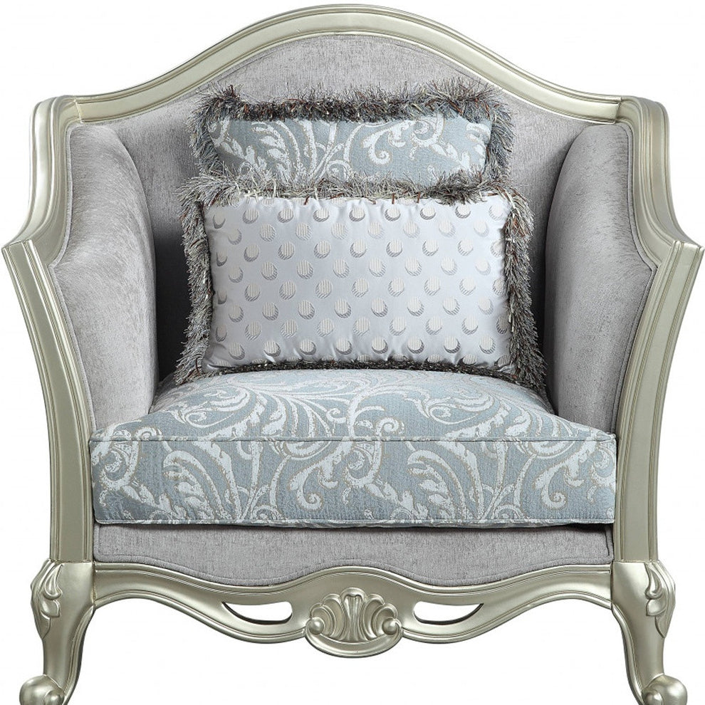 44" Light Gray Linen And Champagne Floral Arm Chair By Homeroots | Armchairs | Modishstore - 4