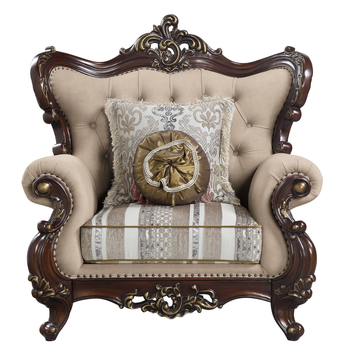 48" Light Brown Linen And Cherry Floral Arm Chair By Homeroots | Armchairs | Modishstore