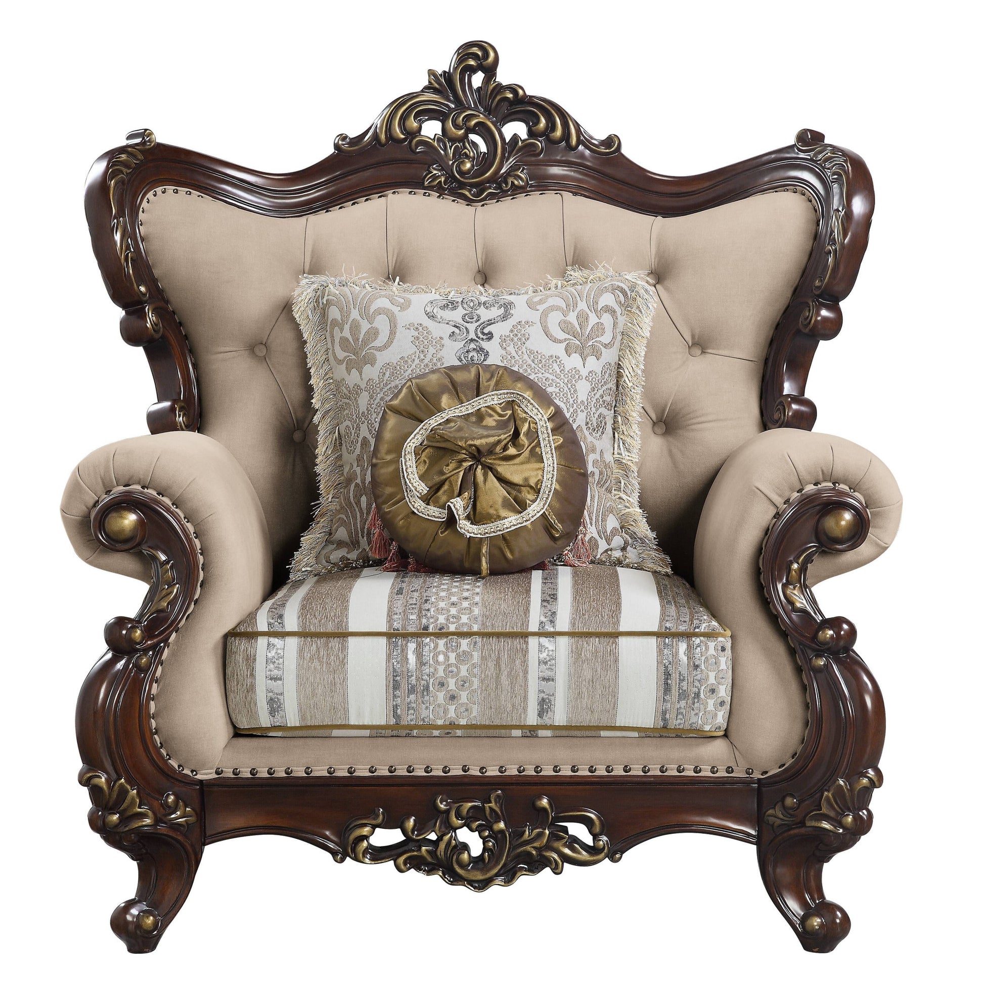 48" Light Brown Linen And Cherry Floral Arm Chair By Homeroots | Armchairs | Modishstore