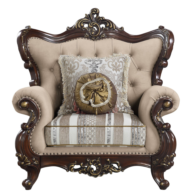 48" Light Brown Linen And Cherry Floral Arm Chair By Homeroots | Armchairs | Modishstore