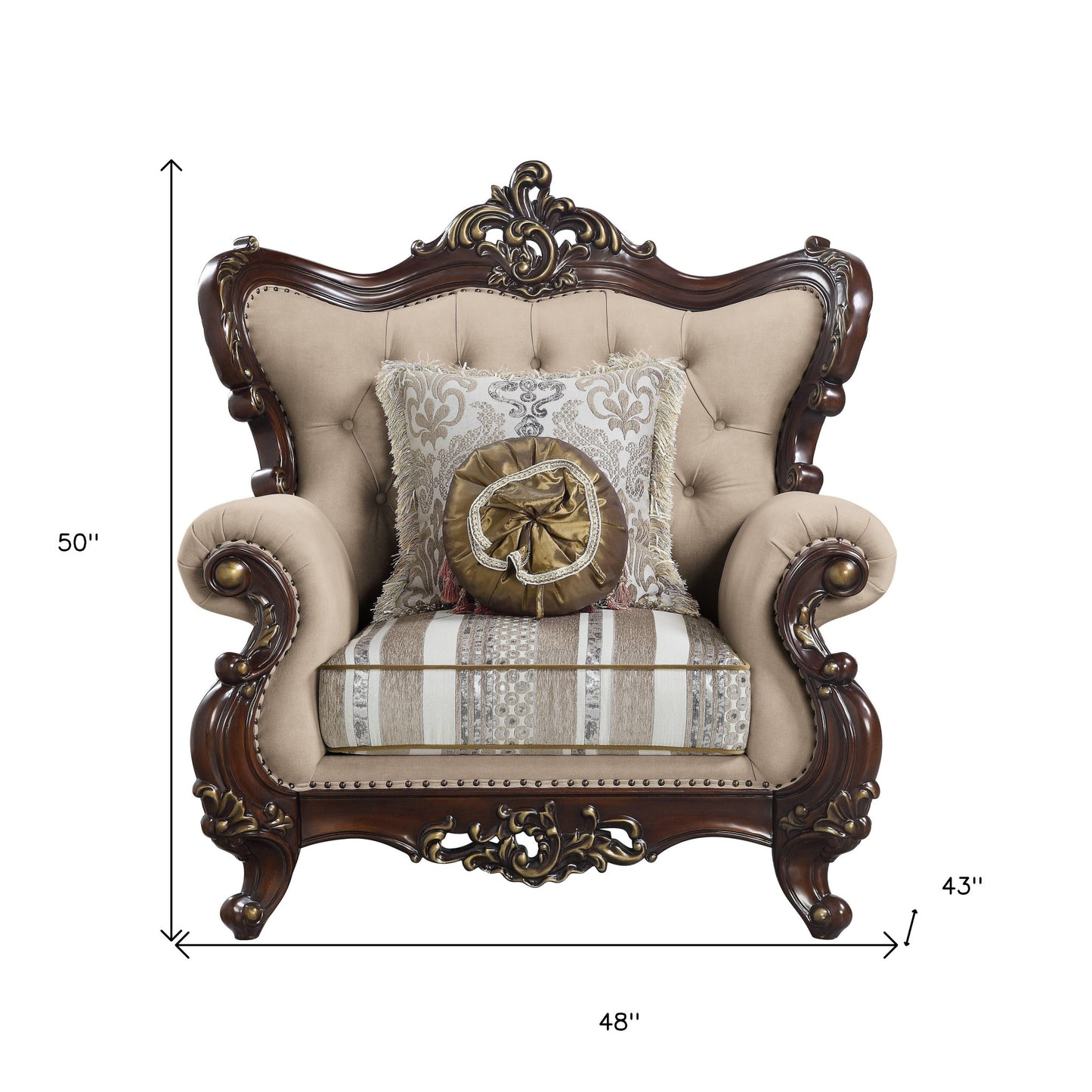 48" Light Brown Linen And Cherry Floral Arm Chair By Homeroots | Armchairs | Modishstore - 5