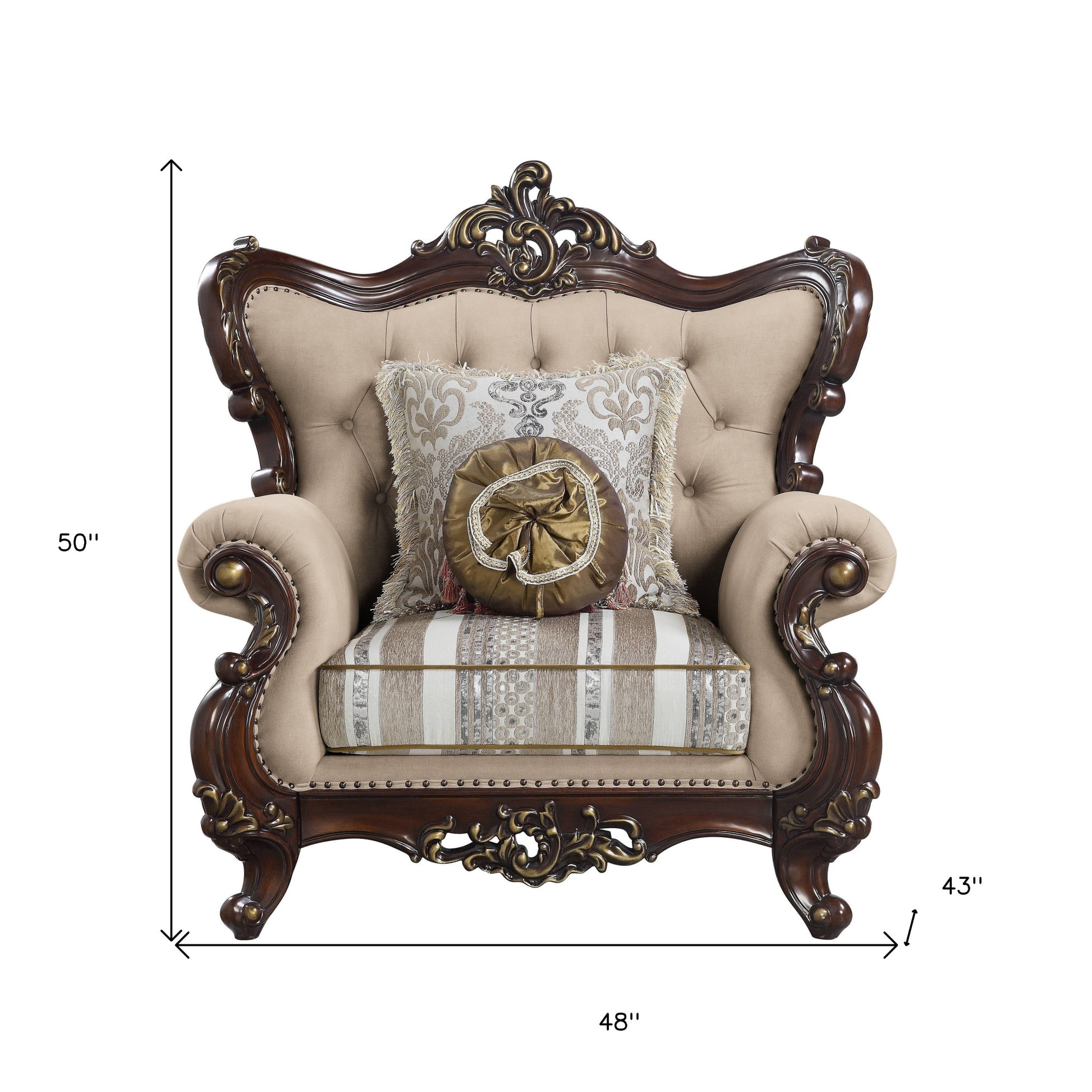 48" Light Brown Linen And Cherry Floral Arm Chair By Homeroots | Armchairs | Modishstore - 5