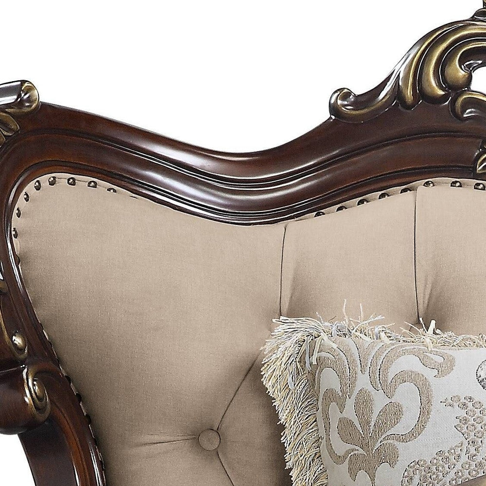48" Light Brown Linen And Cherry Floral Arm Chair By Homeroots | Armchairs | Modishstore - 3