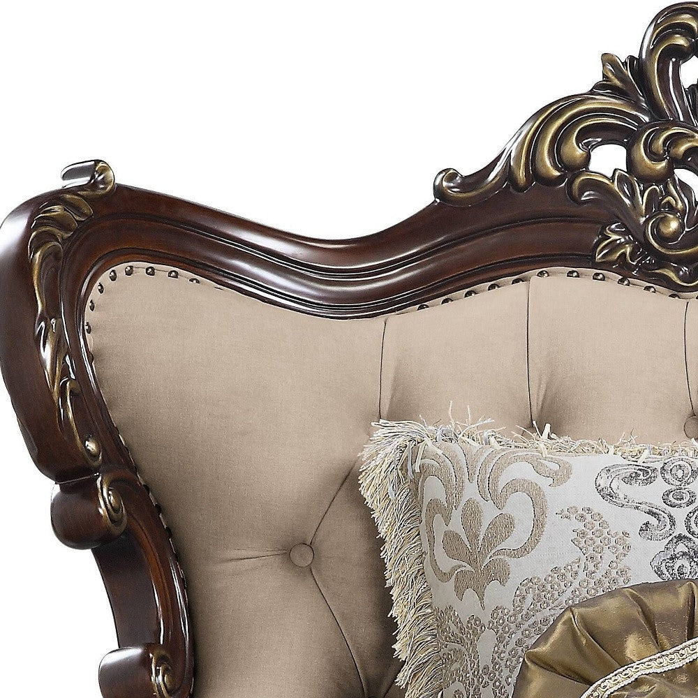 48" Light Brown Linen And Cherry Floral Arm Chair By Homeroots | Armchairs | Modishstore - 4