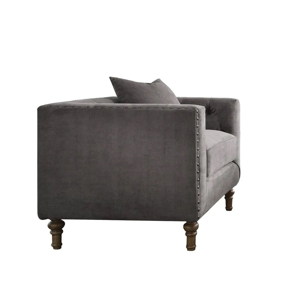 41" Gray And Brown Velvet Tufted Arm Chair By Homeroots | Armchairs | Modishstore