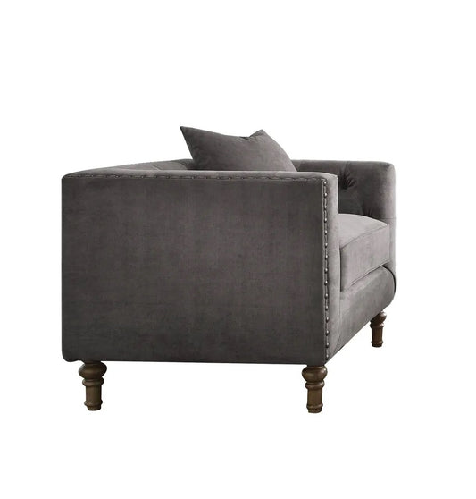 41" Gray And Brown Velvet Tufted Arm Chair By Homeroots | Armchairs | Modishstore