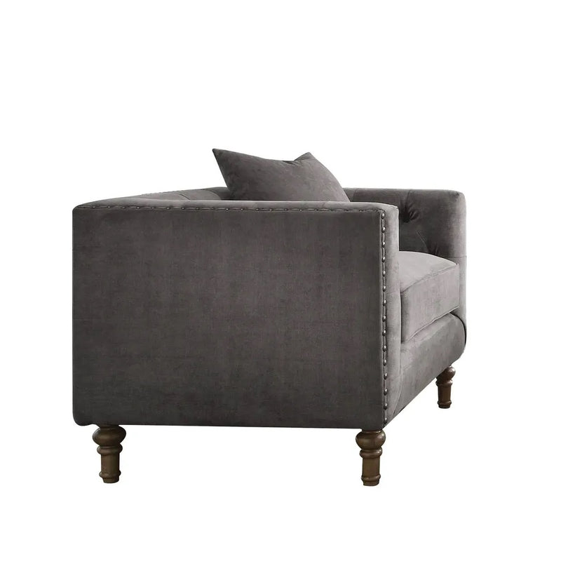 41" Gray And Brown Velvet Tufted Arm Chair By Homeroots | Armchairs | Modishstore