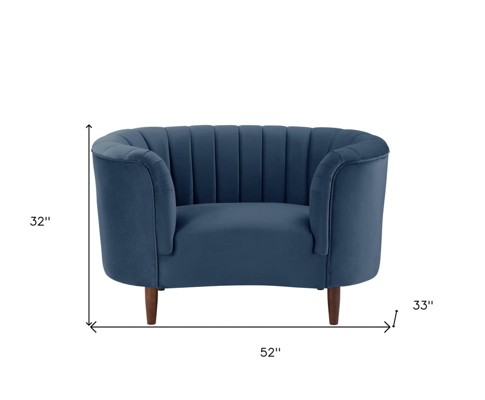52" Blue Velvet And Black Striped Arm Chair By Homeroots | Armchairs | Modishstore - 5