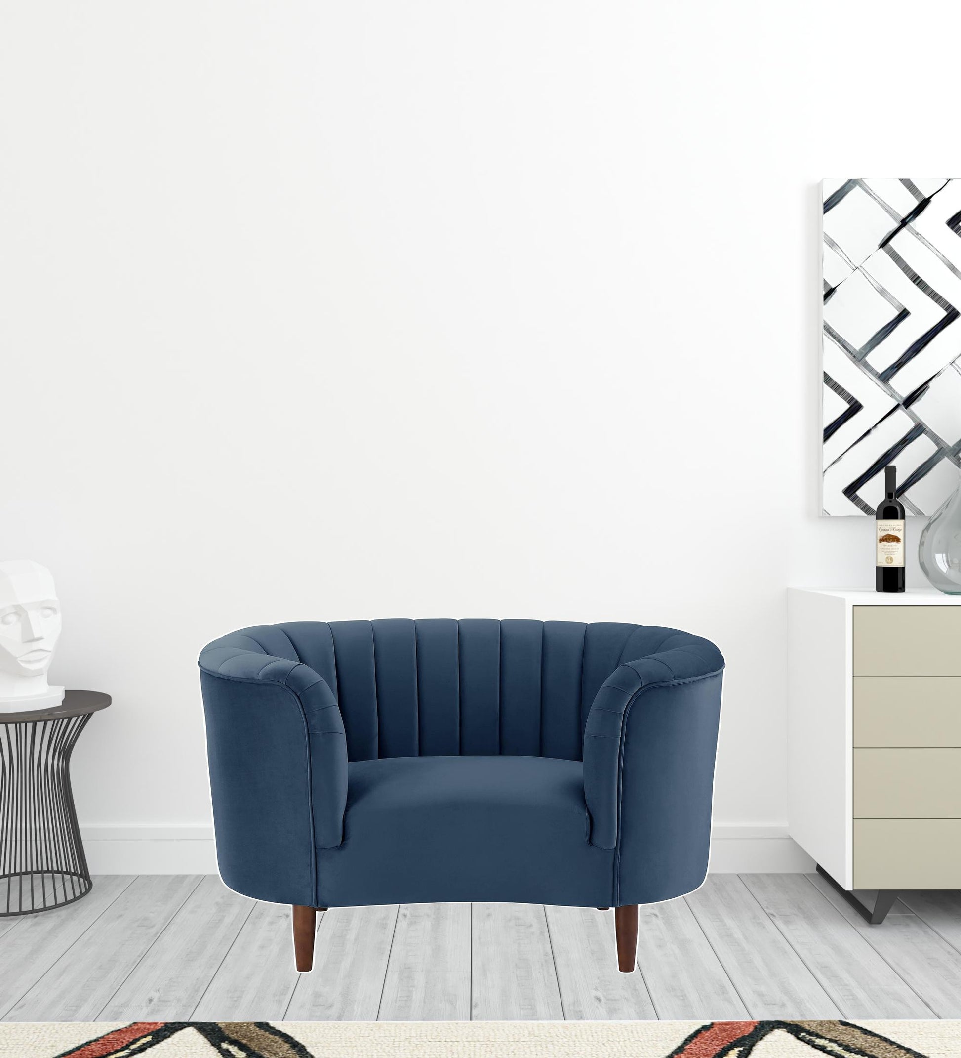 52" Blue Velvet And Black Striped Arm Chair By Homeroots | Armchairs | Modishstore - 2