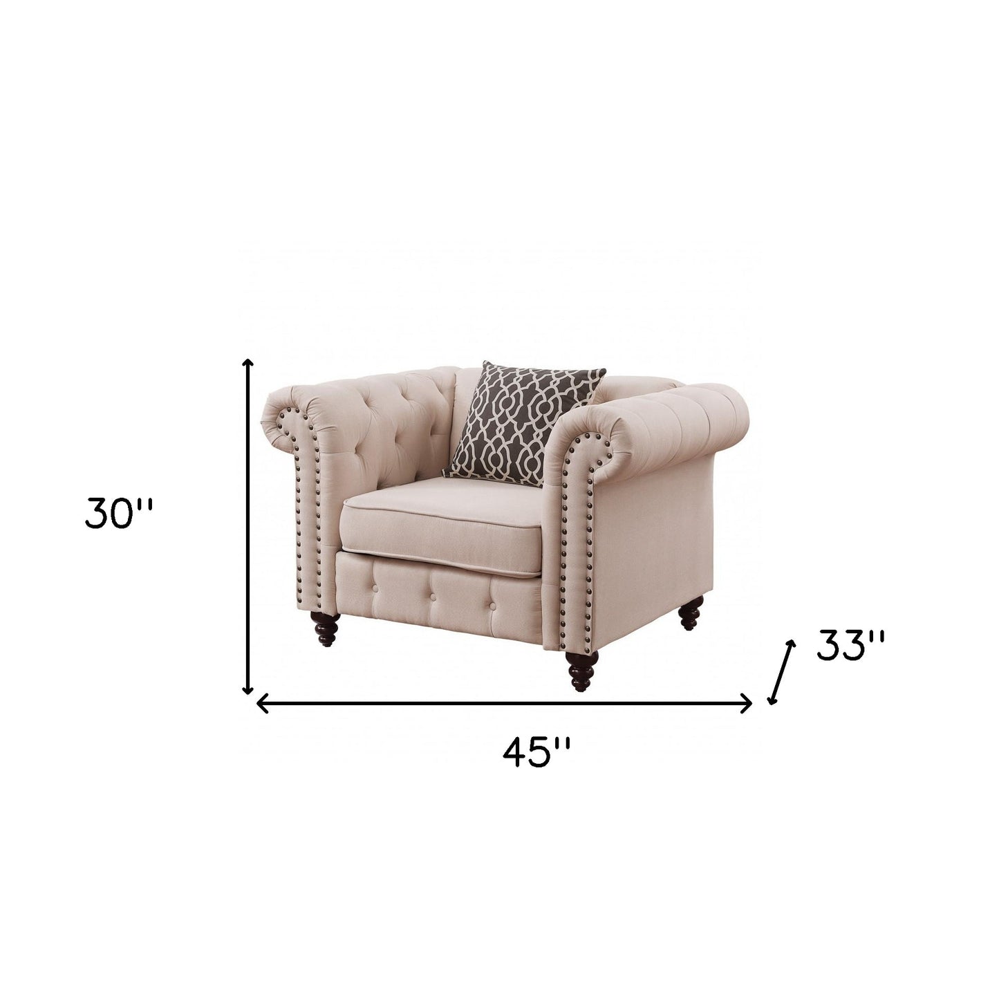 45" Beige Linen And Black Tufted Chesterfield Chair By Homeroots | Armchairs | Modishstore - 4