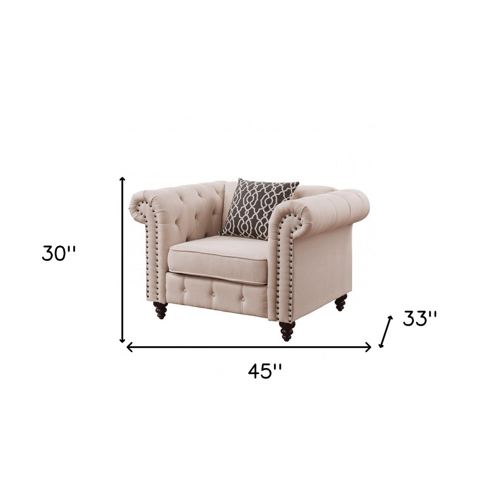 45" Beige Linen And Black Tufted Chesterfield Chair By Homeroots | Armchairs | Modishstore - 4