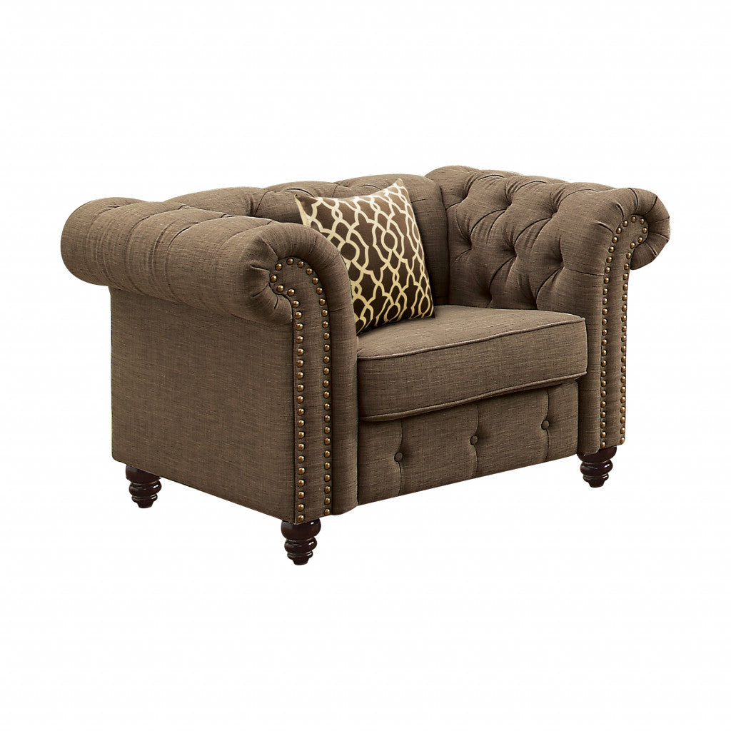45" Brown Linen And Black Tufted Chesterfield Chair By Homeroots | Armchairs | Modishstore