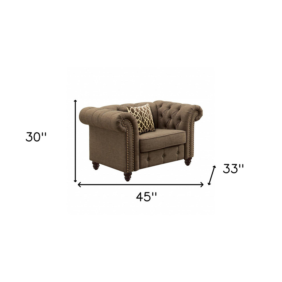 45" Brown Linen And Black Tufted Chesterfield Chair By Homeroots | Armchairs | Modishstore - 4
