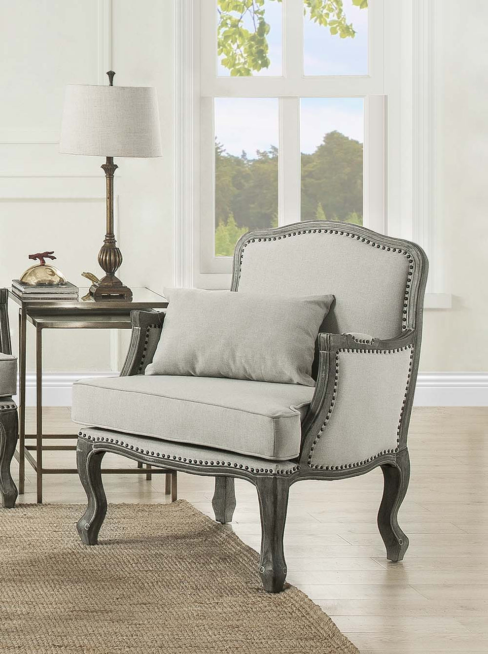 29" Cream And Brown Linen Arm Chair By Homeroots | Armchairs | Modishstore - 6