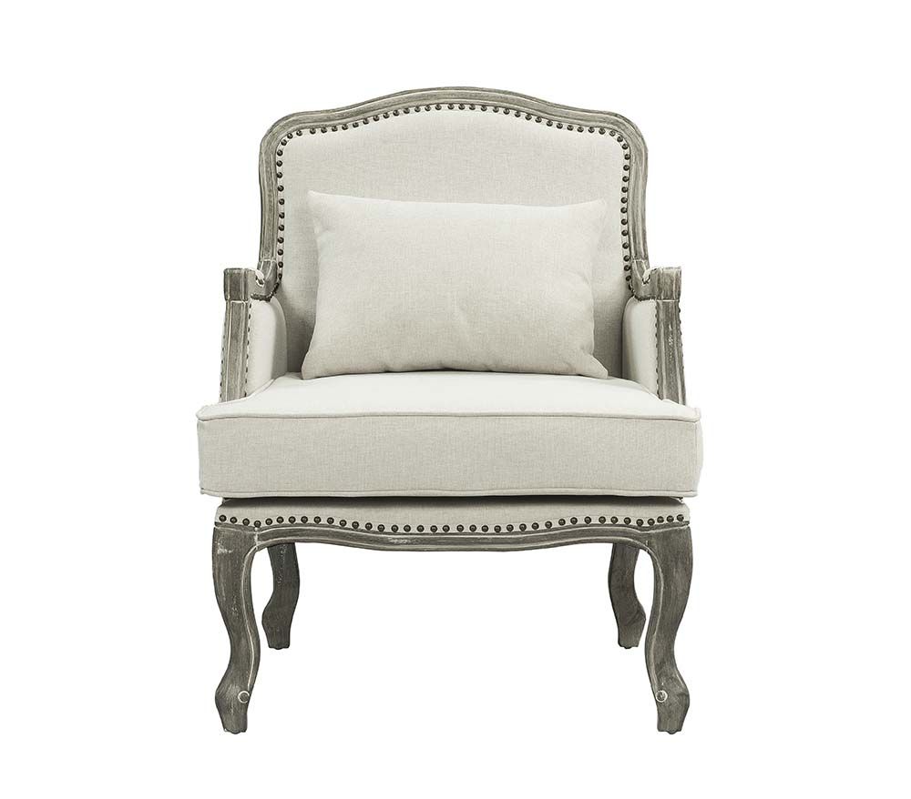 29" Cream And Brown Linen Arm Chair By Homeroots | Armchairs | Modishstore