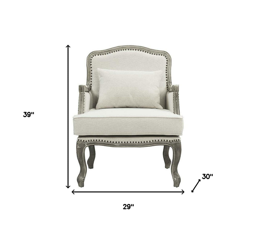 29" Cream And Brown Linen Arm Chair By Homeroots | Armchairs | Modishstore - 7