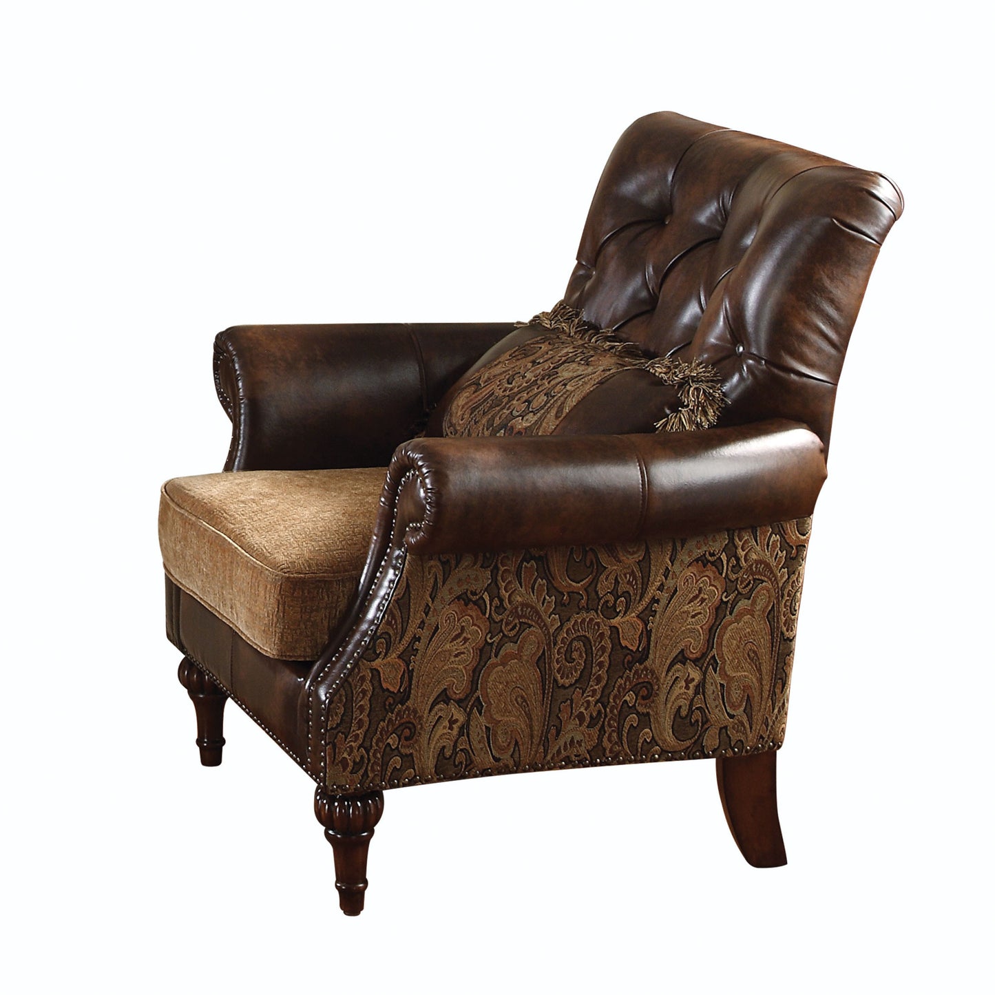 38" Brown And Black Faux Leather Floral Tufted Arm Chair By Homeroots | Armchairs | Modishstore