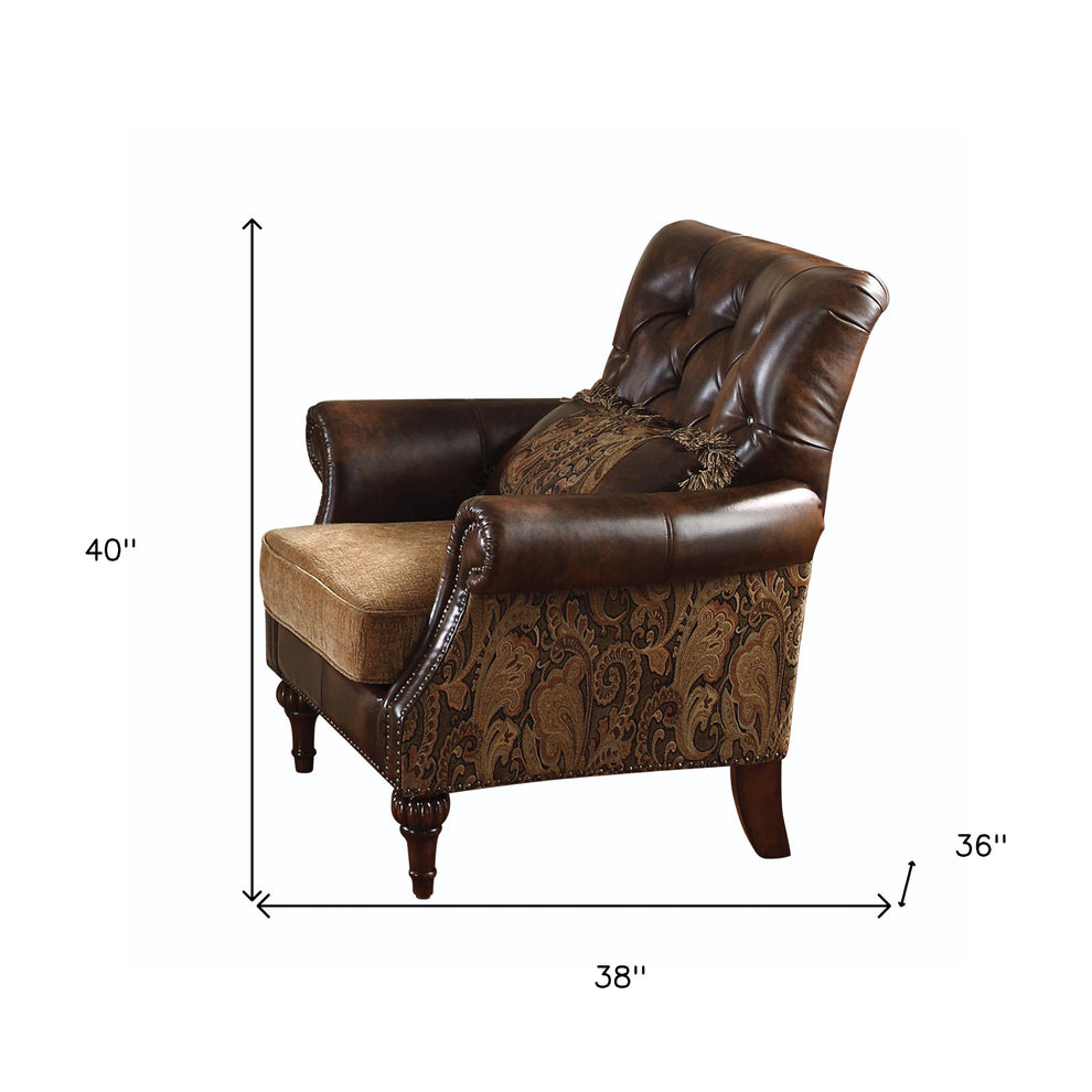 38" Brown And Black Faux Leather Floral Tufted Arm Chair By Homeroots | Armchairs | Modishstore - 5