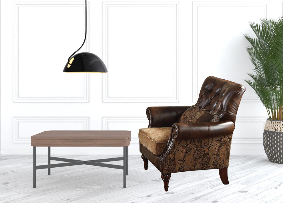 38" Brown And Black Faux Leather Floral Tufted Arm Chair By Homeroots | Armchairs | Modishstore - 2