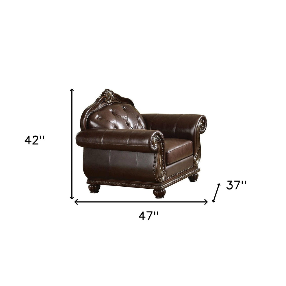 47" Espresso And Black Top Grain Leather Tufted Arm Chair By Homeroots | Armchairs | Modishstore - 5