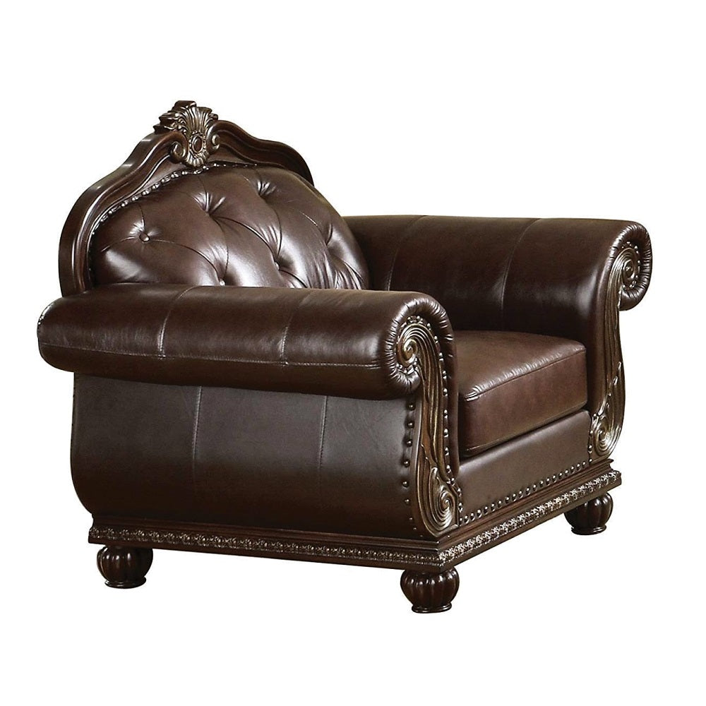 47" Espresso And Black Top Grain Leather Tufted Arm Chair By Homeroots | Armchairs | Modishstore