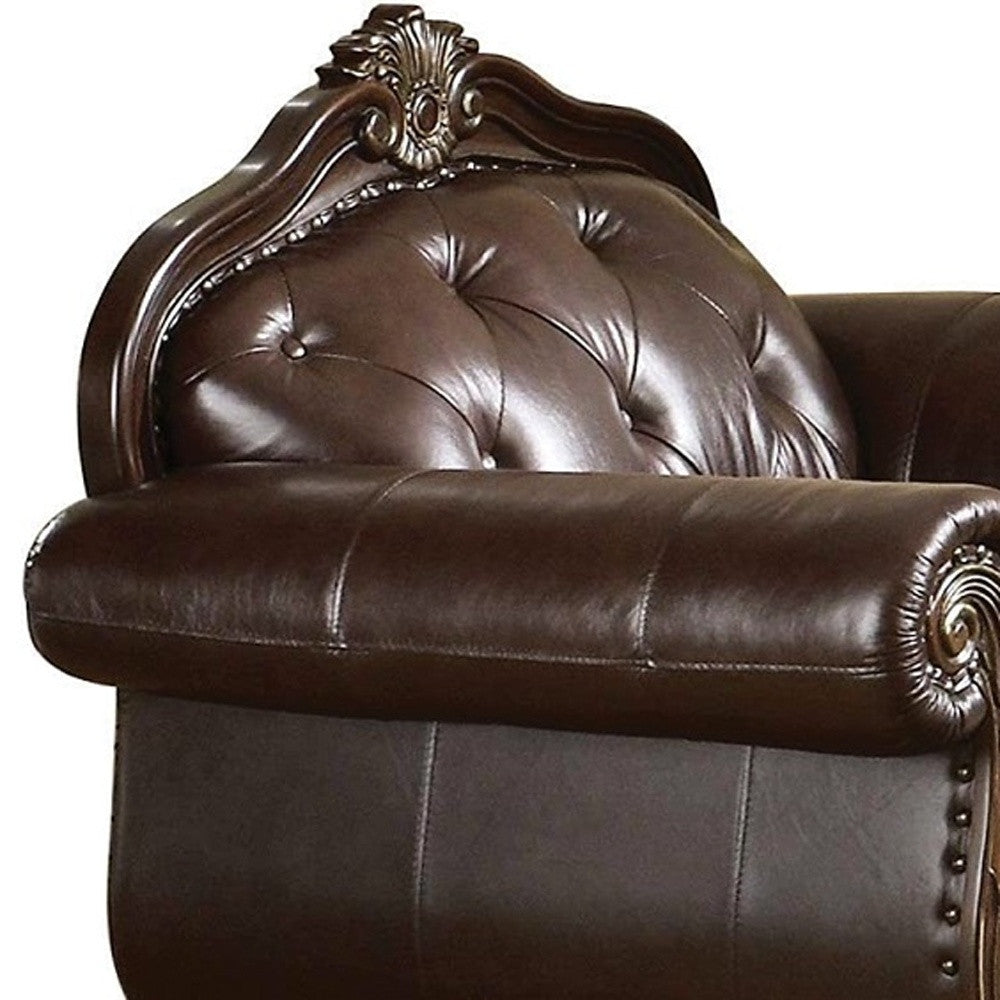 47" Espresso And Black Top Grain Leather Tufted Arm Chair By Homeroots