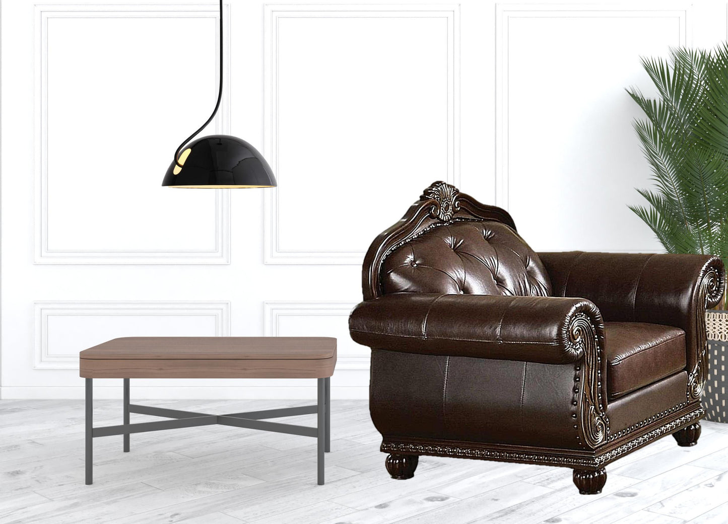 47" Espresso And Black Top Grain Leather Tufted Arm Chair By Homeroots | Armchairs | Modishstore - 2