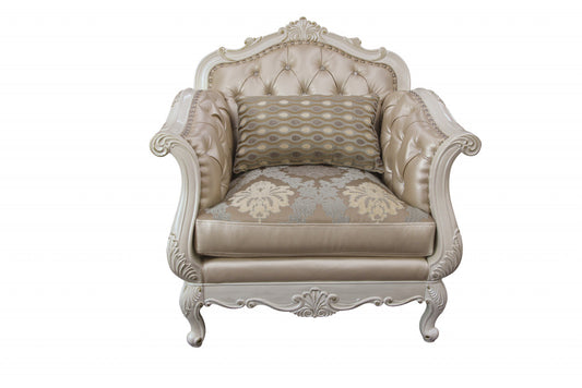40" Rose Gold Faux Leather And Pearl White Arm Chair By Homeroots