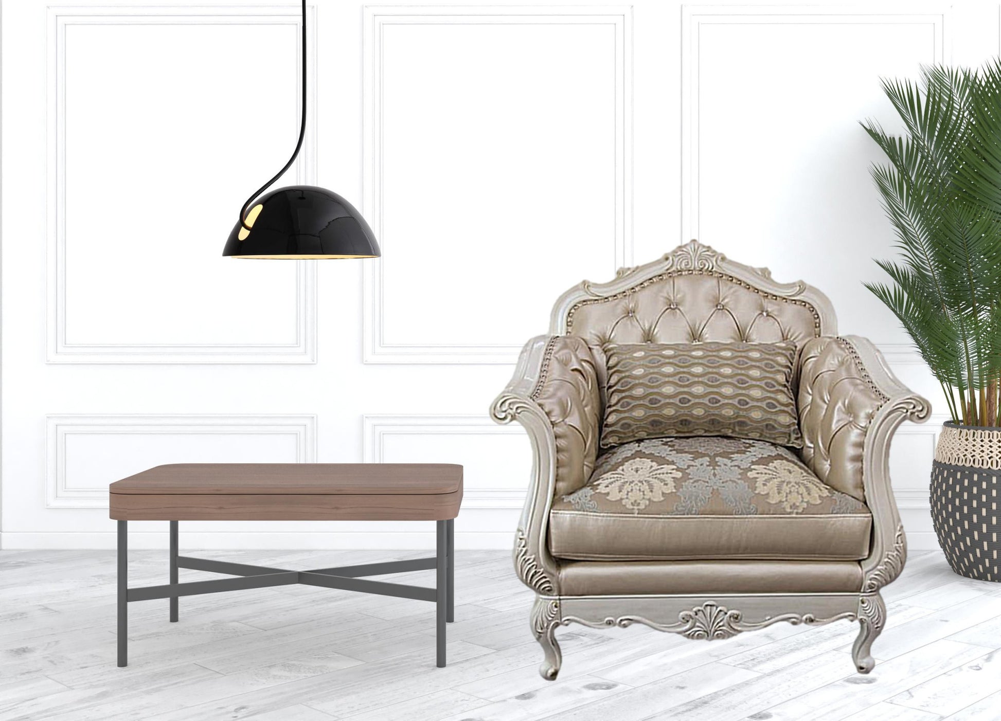 40" Rose Gold Faux Leather And Pearl White Arm Chair By Homeroots | Armchairs | Modishstore - 2