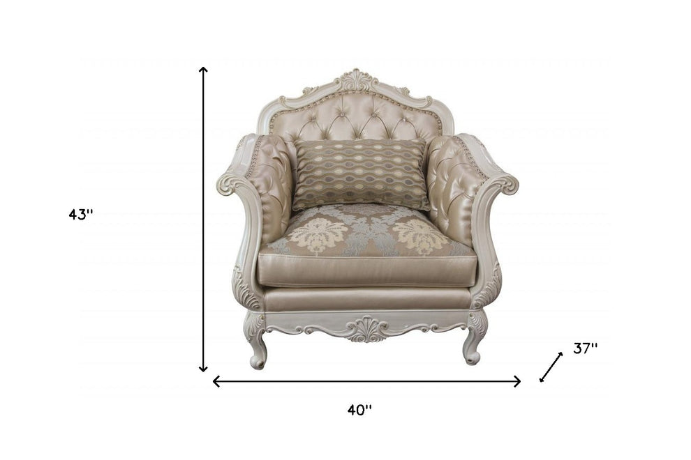 40" Rose Gold Faux Leather And Pearl White Arm Chair By Homeroots | Armchairs | Modishstore - 4