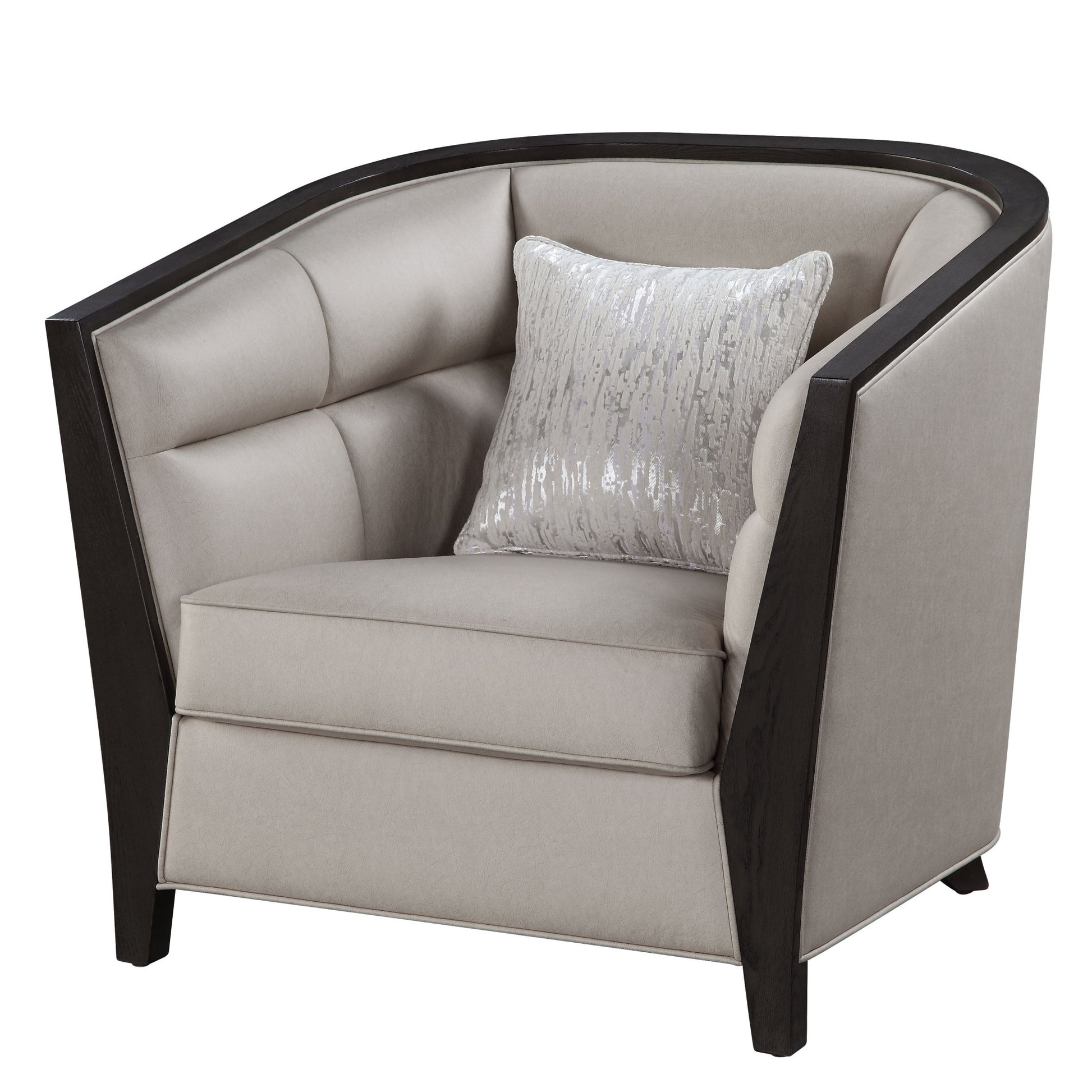 38" Beige Fabric And Black Barrel Chair By Homeroots | Armchairs | Modishstore