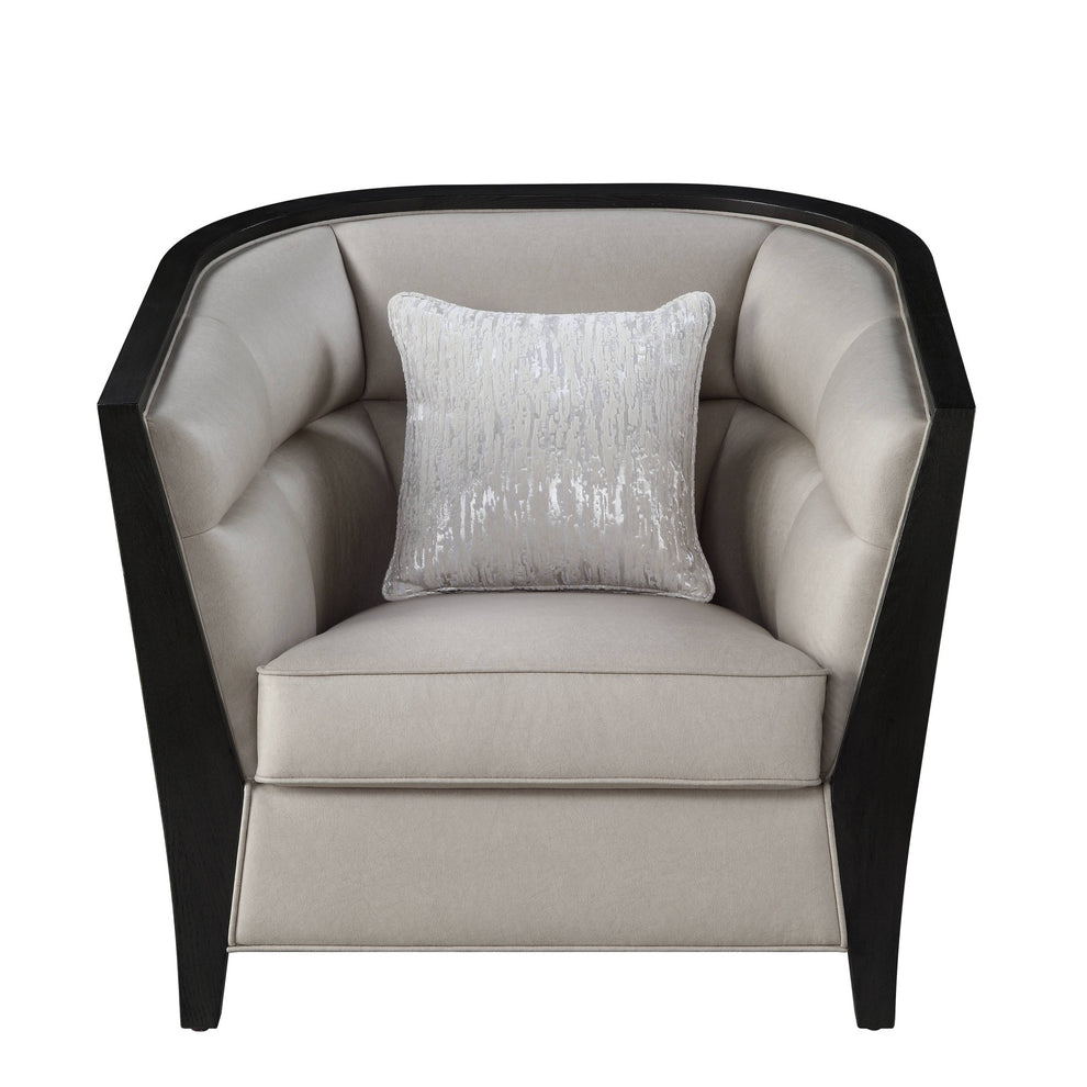 38" Beige Fabric And Black Barrel Chair By Homeroots | Armchairs | Modishstore - 2