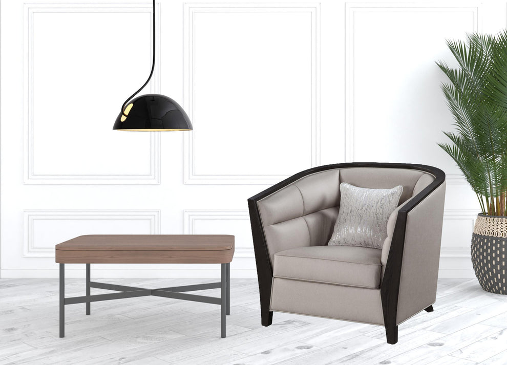 38" Beige Fabric And Black Barrel Chair By Homeroots | Armchairs | Modishstore - 5