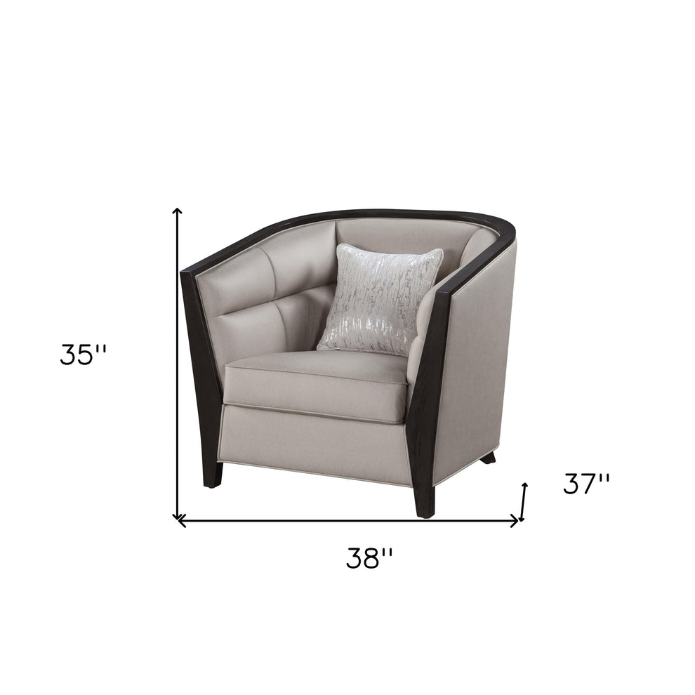 38" Beige Fabric And Black Barrel Chair By Homeroots | Armchairs | Modishstore - 7