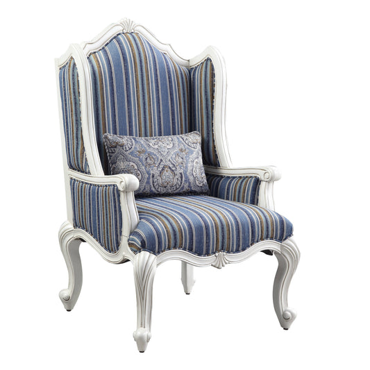 31" Blue White And Brown Fabric And White Striped Wingback Chair By Homeroots | Armchairs | Modishstore