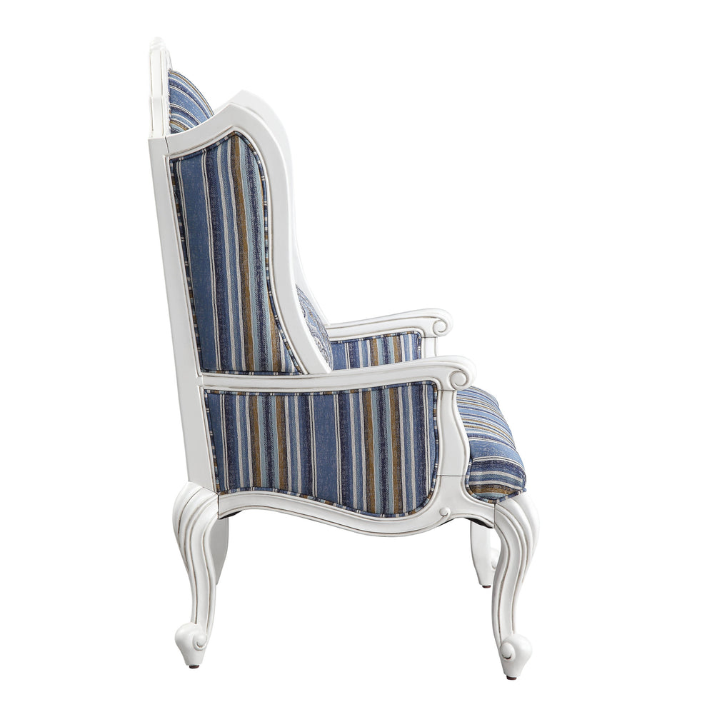 31" Blue White And Brown Fabric And White Striped Wingback Chair By Homeroots | Armchairs | Modishstore - 3