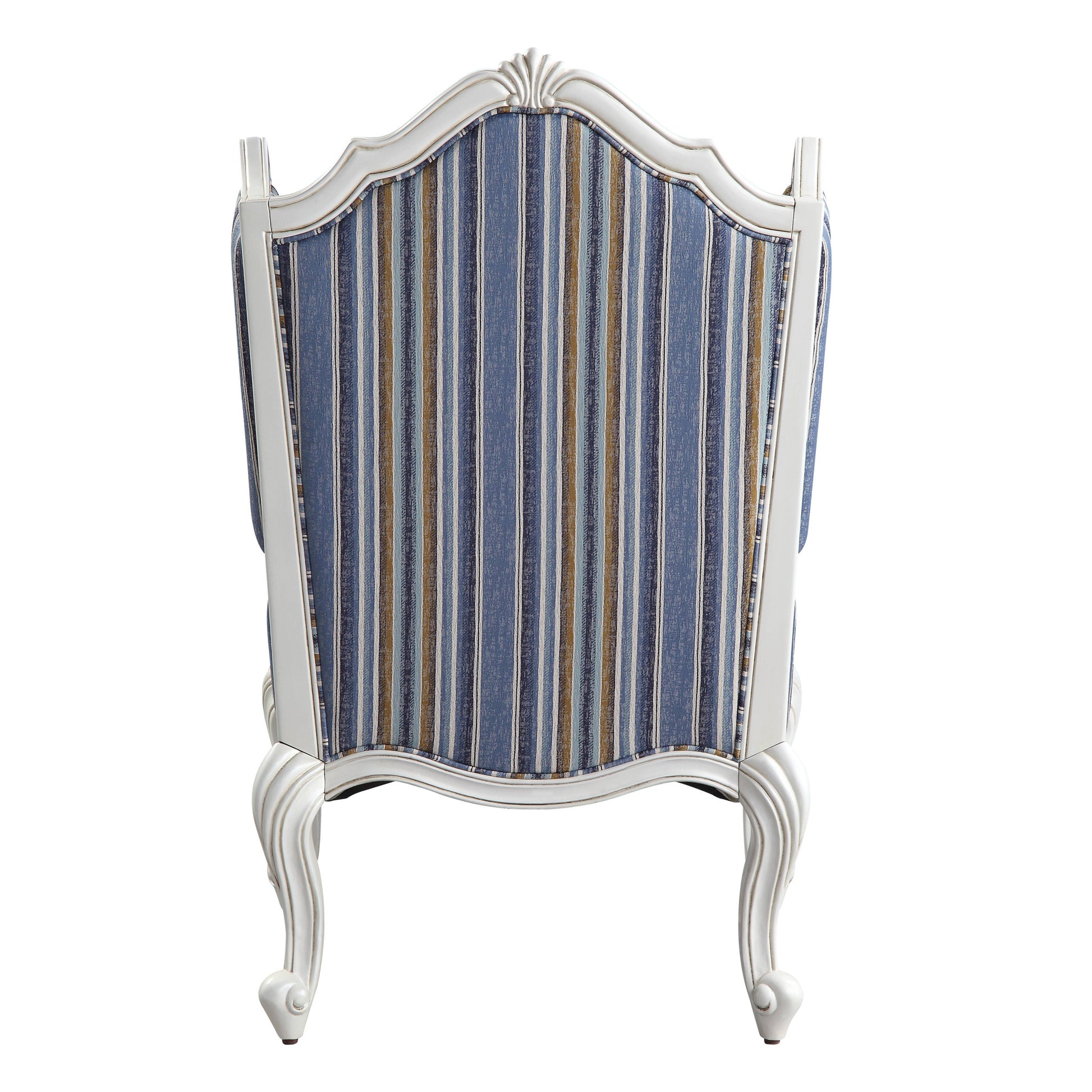 31" Blue White And Brown Fabric And White Striped Wingback Chair By Homeroots | Armchairs | Modishstore - 4