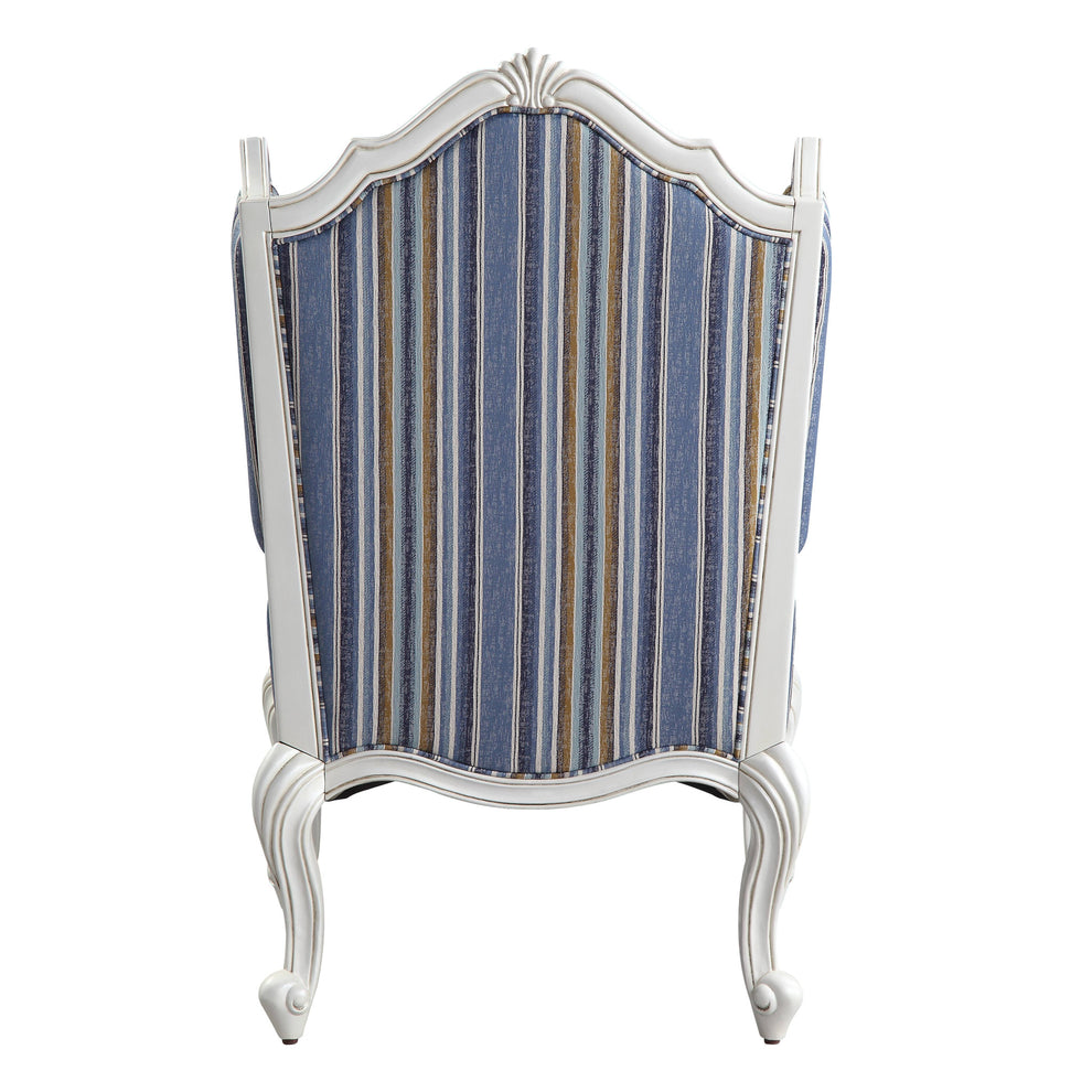 31" Blue White And Brown Fabric And White Striped Wingback Chair By Homeroots | Armchairs | Modishstore - 4