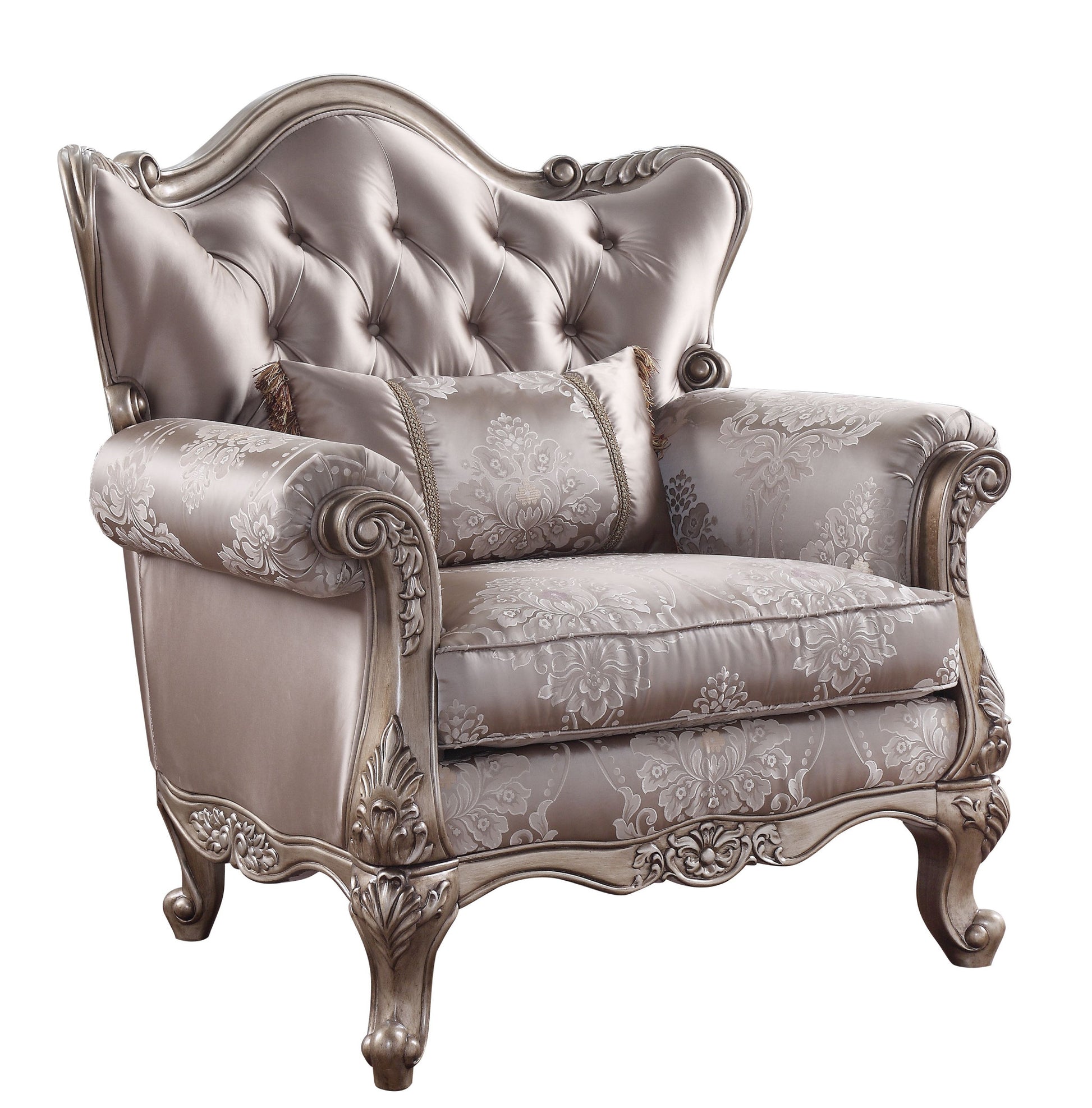 45" Champagne Fabric Floral Tufted Arm Chair By Homeroots | Armchairs | Modishstore