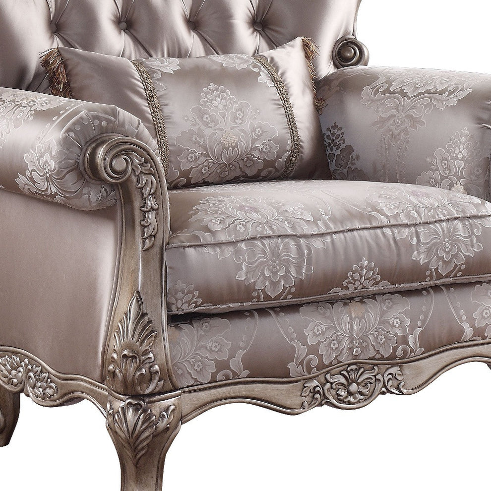 45" Champagne Fabric Floral Tufted Arm Chair By Homeroots | Armchairs | Modishstore - 3