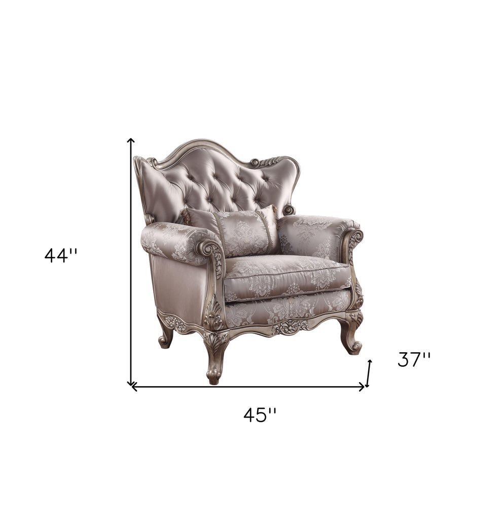 45" Champagne Fabric Floral Tufted Arm Chair By Homeroots | Armchairs | Modishstore - 5